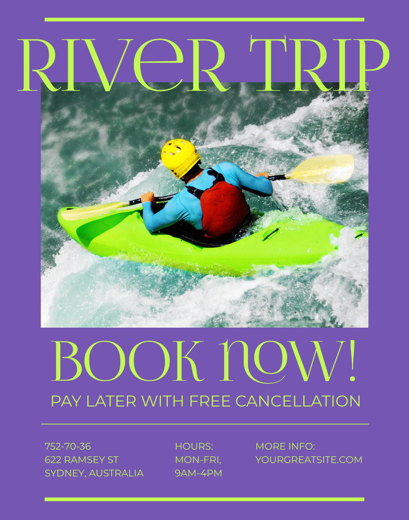 Adventurous River Trip Promotion With Booking Poster 22x28in Modelo de Design