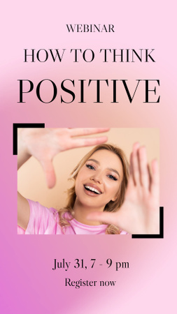 Ontwerpsjabloon van Instagram Story van Webinar on Positive Thinking with Smiling Girl