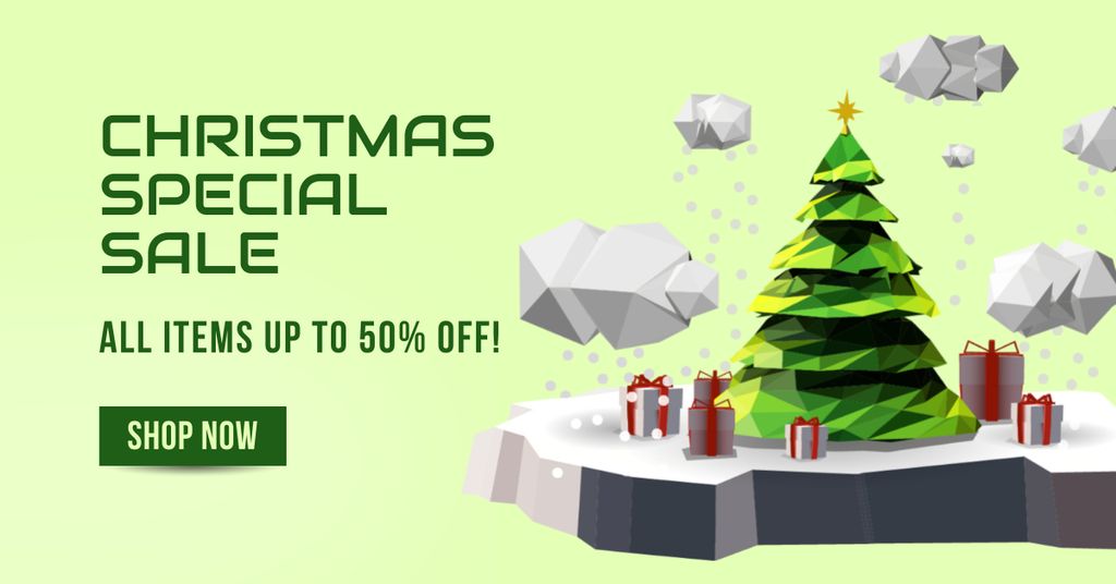 Christmas Special Sale Green 3d Illustrated Facebook AD tervezősablon
