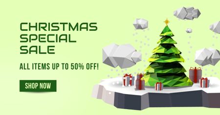 Christmas Special Sale Green 3d Illustrated Facebook AD Design Template