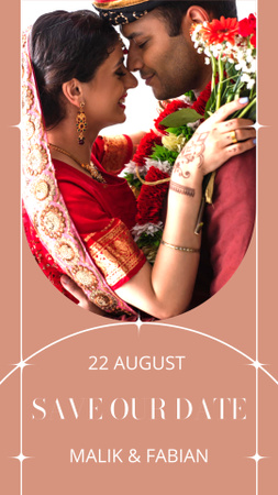 Designvorlage Hochzeitseinladungskarte mit indischem Paar in traditioneller Kleidung für Instagram Story