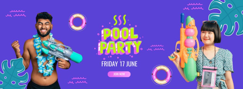 Summer Pool Party Announcement Facebook coverデザインテンプレート