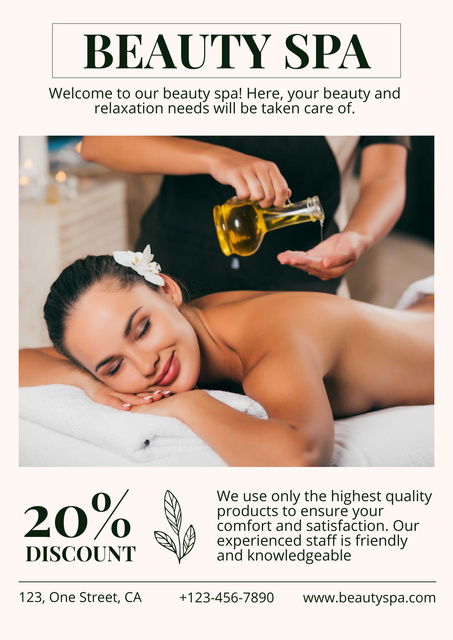 Young Woman Having Massage Therapy with Body Oil Poster Design Template