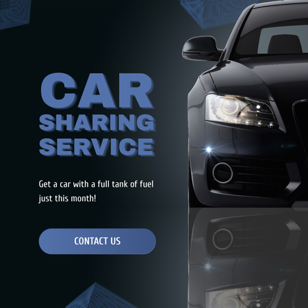 Designvorlage Car-Sharing-Service mit Kraftstofftank in Schwarz für Animated Post