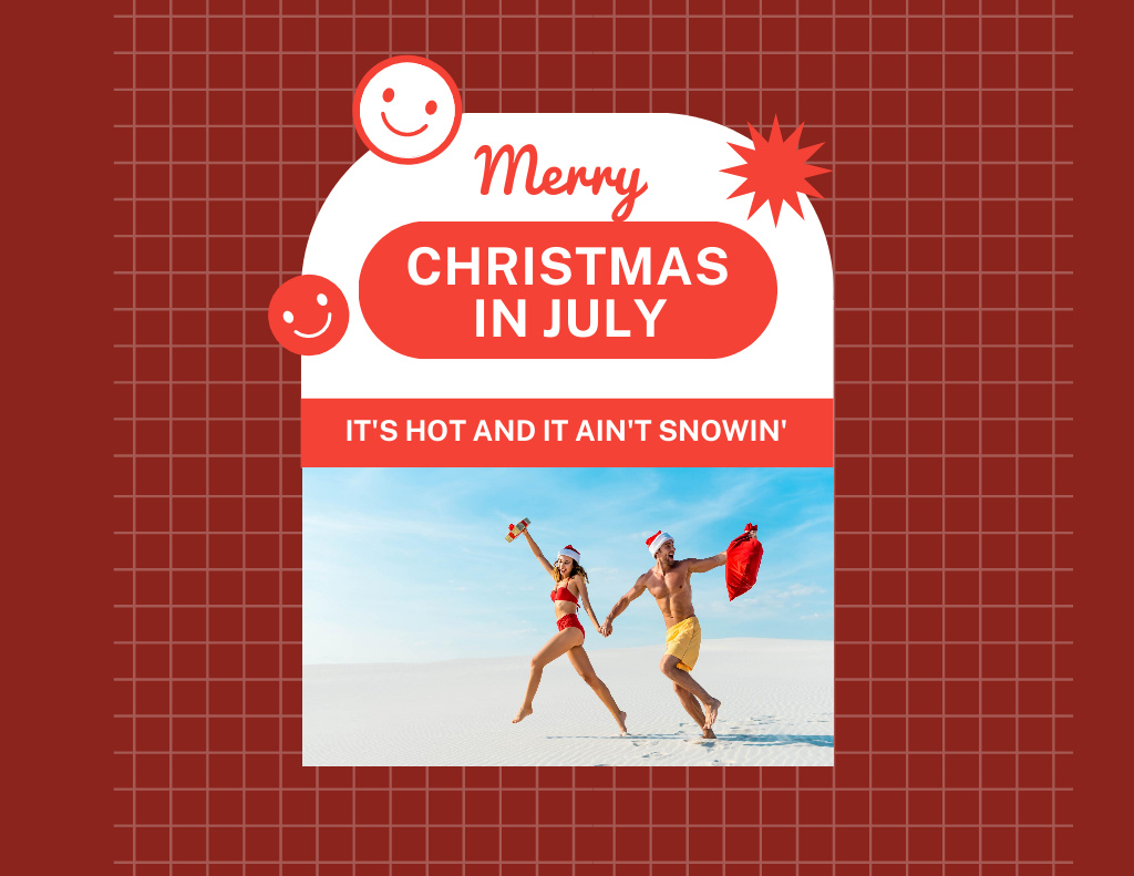 Couple on Seashore for Christmas in July Flyer 8.5x11in Horizontal Design Template