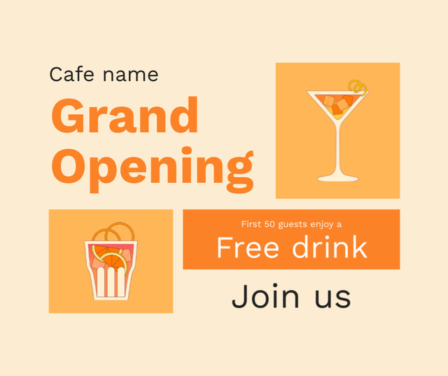 Ontwerpsjabloon van Facebook van Cafe Grand Opening With Free Welcome Drink
