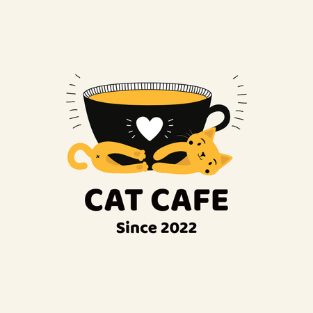 Logo of Cafe with Cat and Cup Logo Design Template
