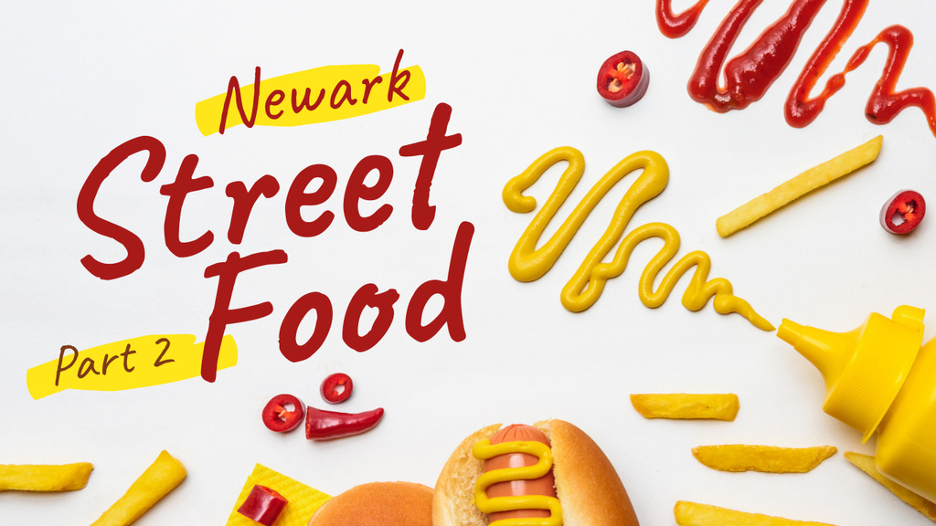 Ontwerpsjabloon van Youtube Thumbnail van Street Food Hot Dog and Sauces