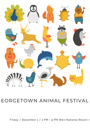 Animal festival with cute cartoon animals Poster tervezősablon