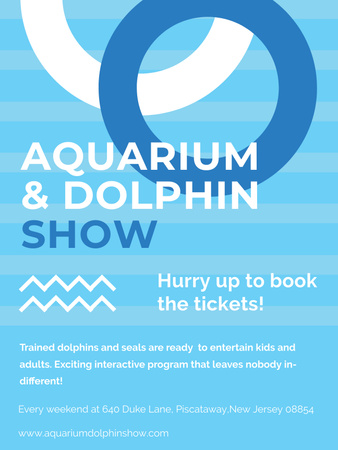 Aquarium Dolphin show invitation in blue Poster US Design Template