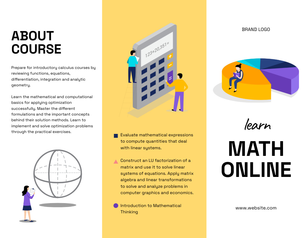 Math Online Courses Ad with People Illustration Brochure 8.5x11in Z-fold Šablona návrhu