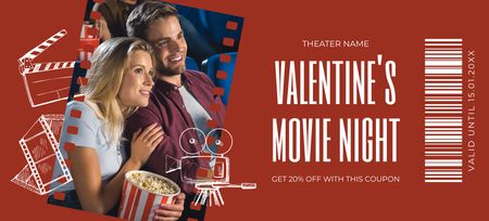 Valentine's Day Movie Night Announcement Coupon 3.75x8.25in Design Template
