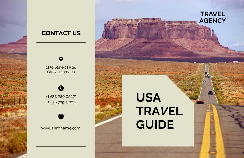 Travel Guide Offer to USA with Highway Brochure 11x17in Bi-fold Πρότυπο σχεδίασης