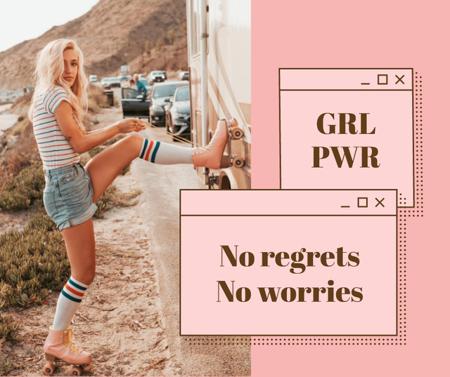 Girl Power inspiration with Woman in Roller Skates Facebook Design Template