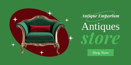 Antiques Store Promotion With Luxurious Armchair Twitter Design Template