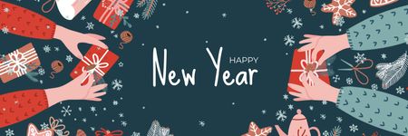 People sharing New Year gifts Email header Design Template