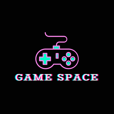 Game Space with Neon Joystick Logo Design Template