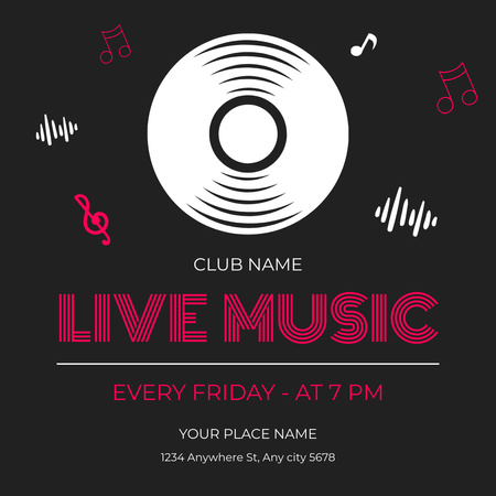 Live Music Event Ad with Vinyl Instagram Design Template