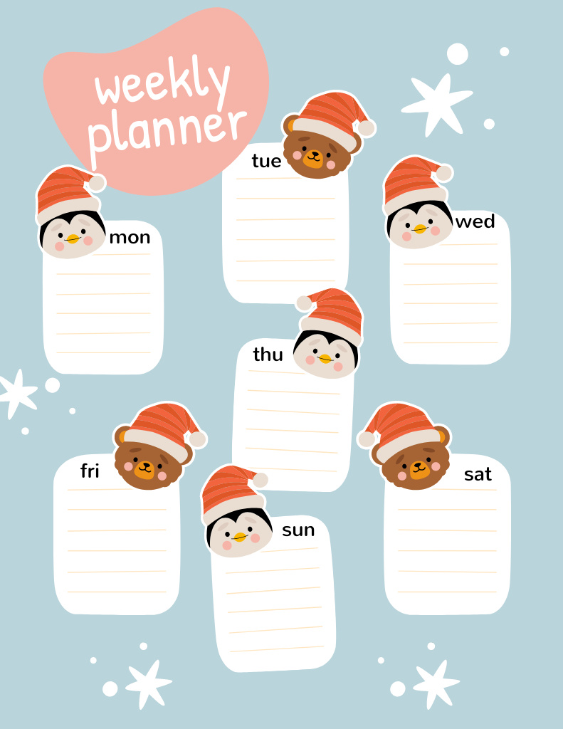 Weekly Planner with Cute Animals Notepad 8.5x11in – шаблон для дизайну