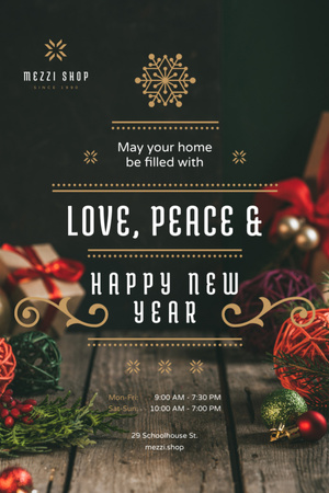 Plantilla de diseño de saludo de año nuevo con decoraciones y regalos Tumblr 