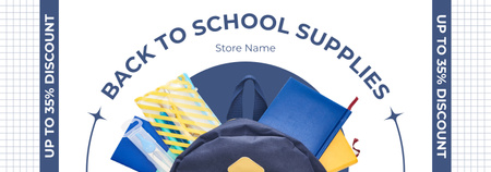 Alennus koulutarvikkeista sinisen repun kanssa Tumblr Design Template