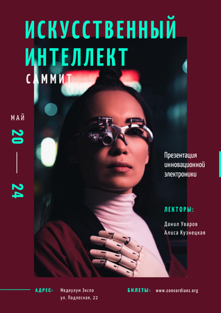 Technological summit Woman in innovational glasses Poster – шаблон для дизайна