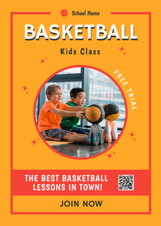 Anúncio de aulas de basquete infantil com meninos Flayer Modelo de Design
