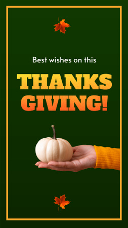 Ontwerpsjabloon van Instagram Video Story van Feestelijke Thanksgiving-wensen met pompoen in het groen