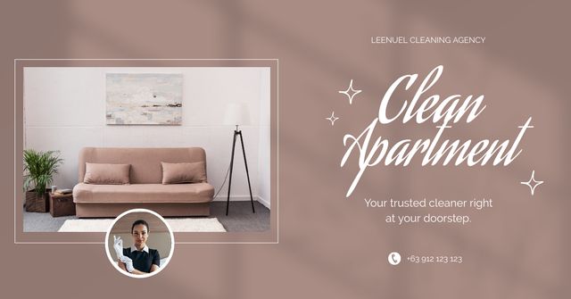 Cleaning Agency Offer with Apartment Facebook ADデザインテンプレート
