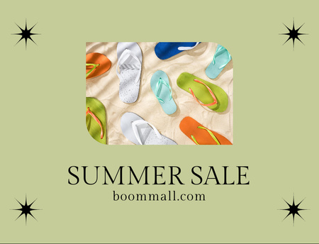 Summer Sale Announcement With Slippers In Green Postcard 4.2x5.5in – шаблон для дизайна