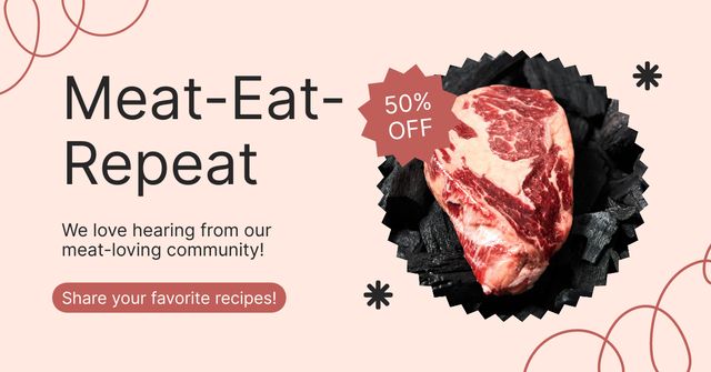 Discount on Fresh Pieces of Pork Facebook AD Design Template