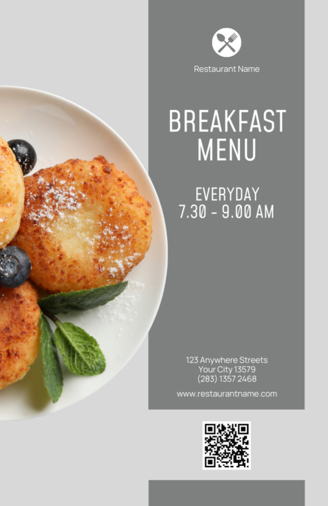 Breakfast Menu with Cheese Pancakes Recipe Card – шаблон для дизайну
