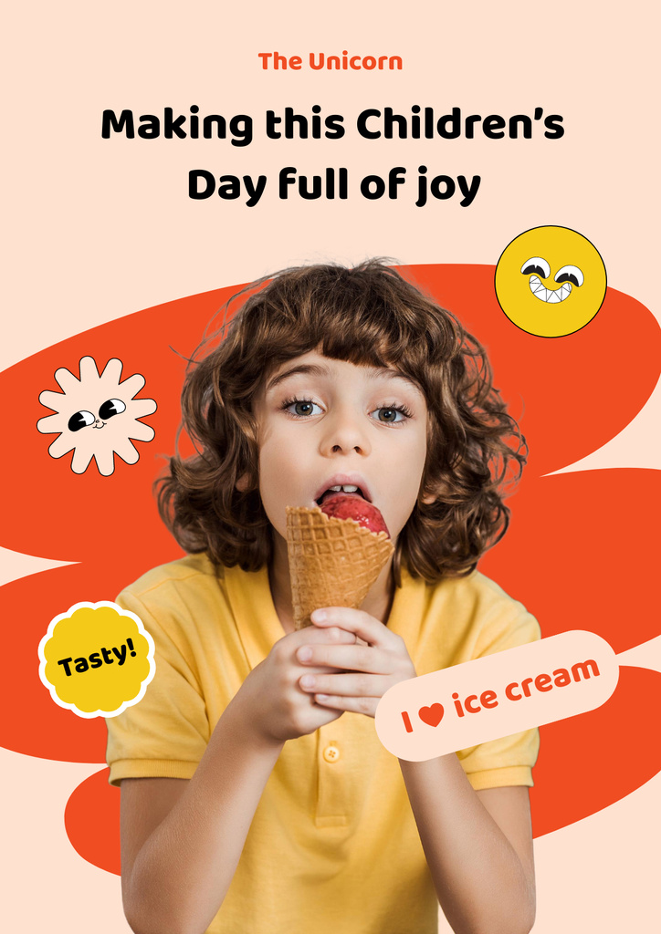 Children's Day with Boy with Ice Cream Poster Πρότυπο σχεδίασης
