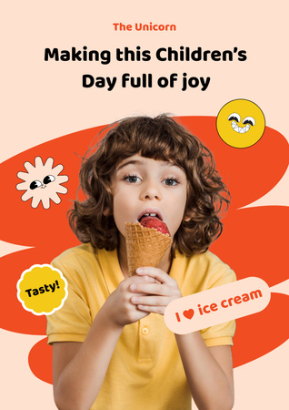 Children's Day with Boy with Ice Cream Poster Design Template