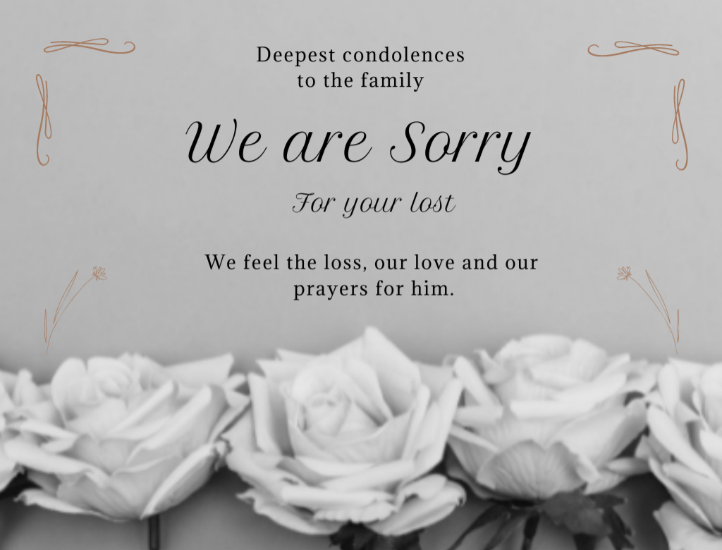 Condolences & Sympathy Message with Flowers Postcard 4.2x5.5in Design Template