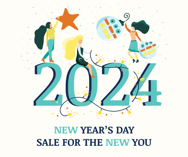 New Year with People holding Decorations Large Rectangle Design Template