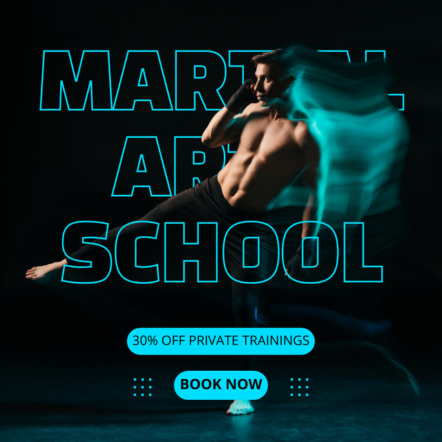 Martial Arts School Promo with Offer of Private Training Instagram ADデザインテンプレート