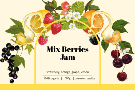 Lovely Mix Berries And Fruits Jam Offer Label Design Template