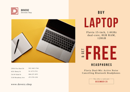 Gadgets Offer with Laptop and Headphones Poster B2 Horizontal Design Template