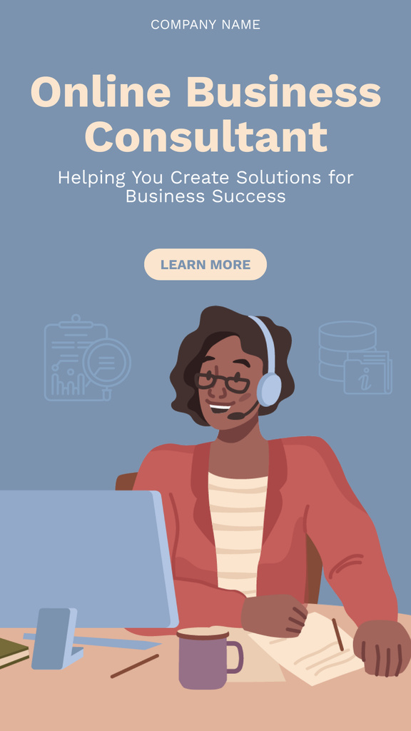 Illustration of Working Online Business Consultant Instagram Storyデザインテンプレート