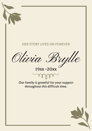 Funeral Remembrance Card with Floral Frame Postcard A5 Vertical Design Template