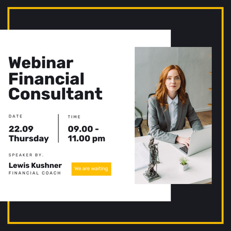 Webinar about Business Consulting with Confident Businesswoman LinkedIn post Design Template