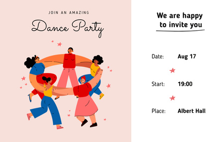 Party Announcement With People Dancing In Circle Invitation 4.6x7.2in Horizontal Design Template