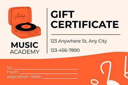 Ontwerpsjabloon van Gift Certificate van Cadeaubon voor bezoek aan Muziekacademie