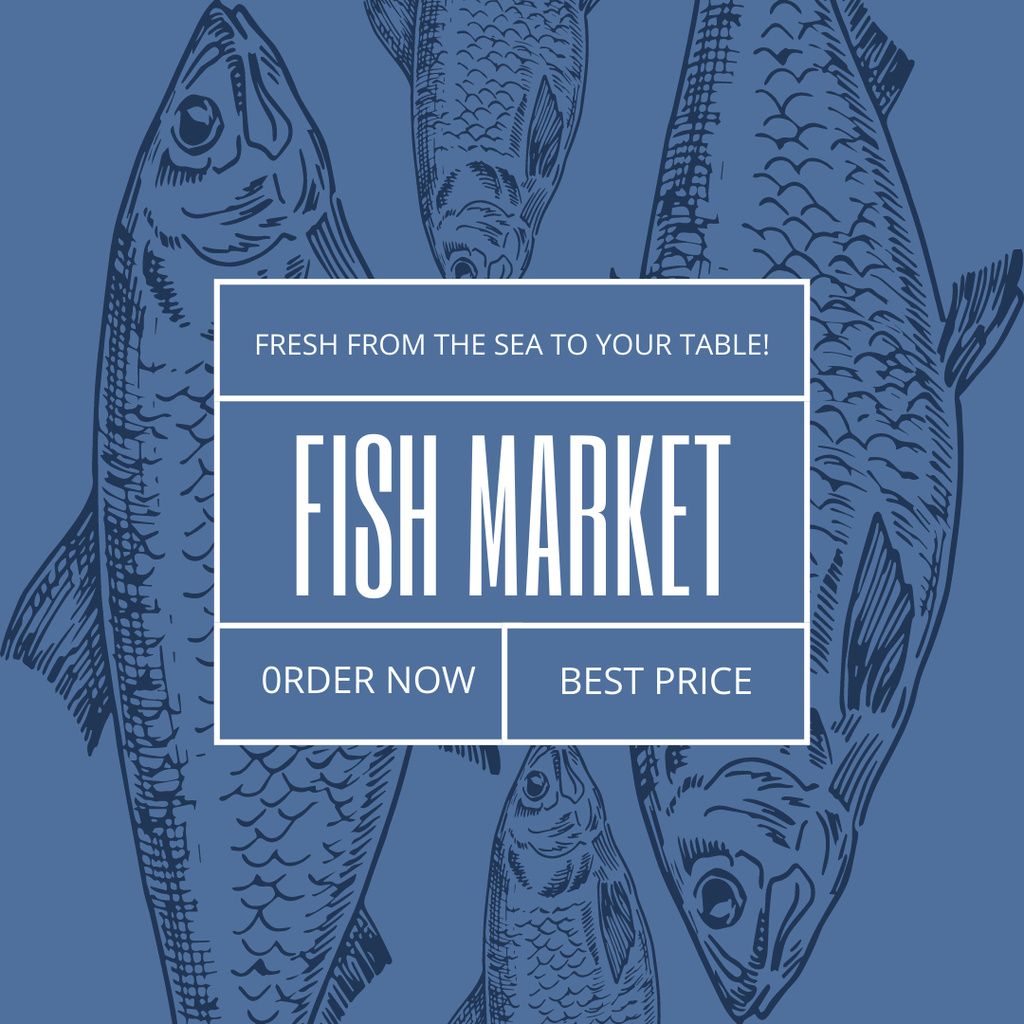 Ad of Fish Market with Sketch in Blue Instagram AD Modelo de Design