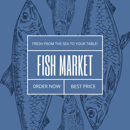 Ad of Fish Market with Sketch in Blue Instagram AD Design Template