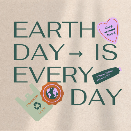 Ontwerpsjabloon van Instagram van earth day concept met illustratie van duurzame producten