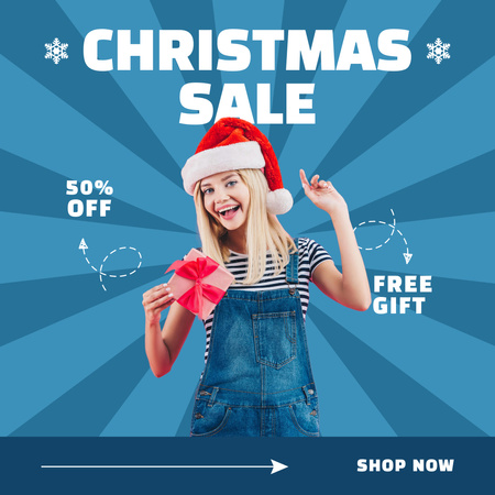 Teenage Girl for Christmas Sale Blue Instagram AD Design Template