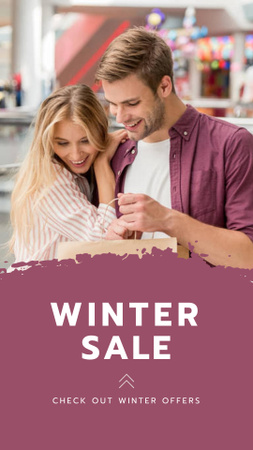 Designvorlage Winter Sale Offer with Happy Couple für Instagram Story
