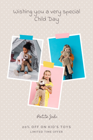 Oferta de Desconto em Brinquedos para Crianças no Dia das Crianças Postcard 4x6in Vertical Modelo de Design